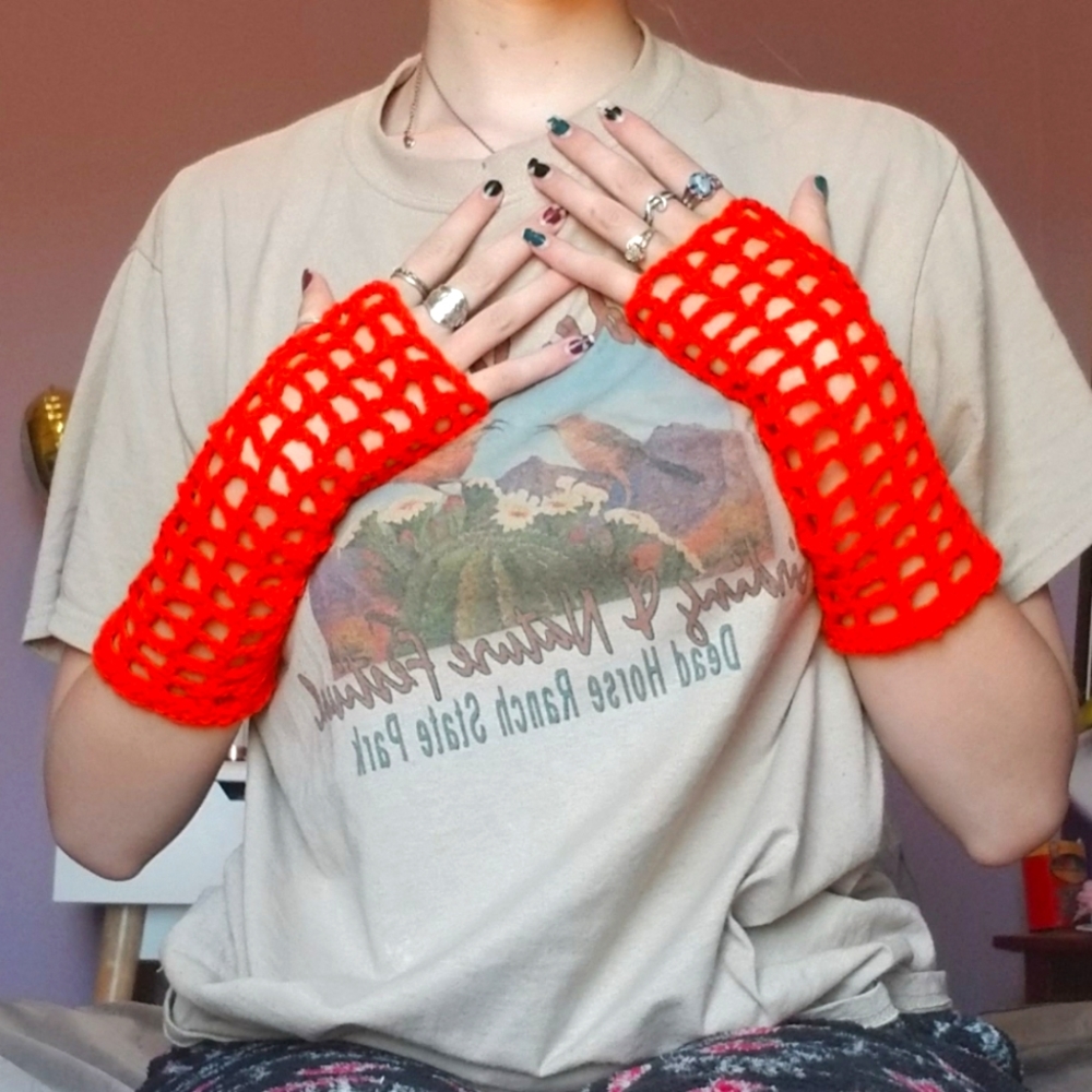 Neon Orange Fingerless Gloves